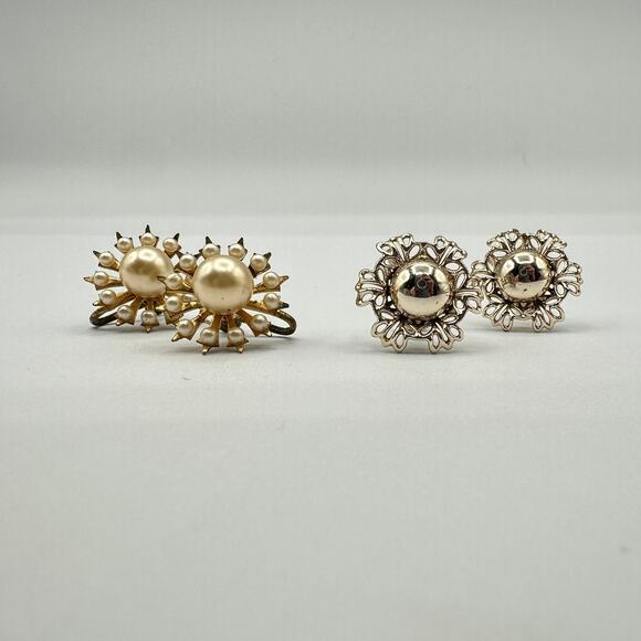 Vintage Sunburst & Floral Screw-Back Earrings-Set of 2 Pair - Picture 1 of 5